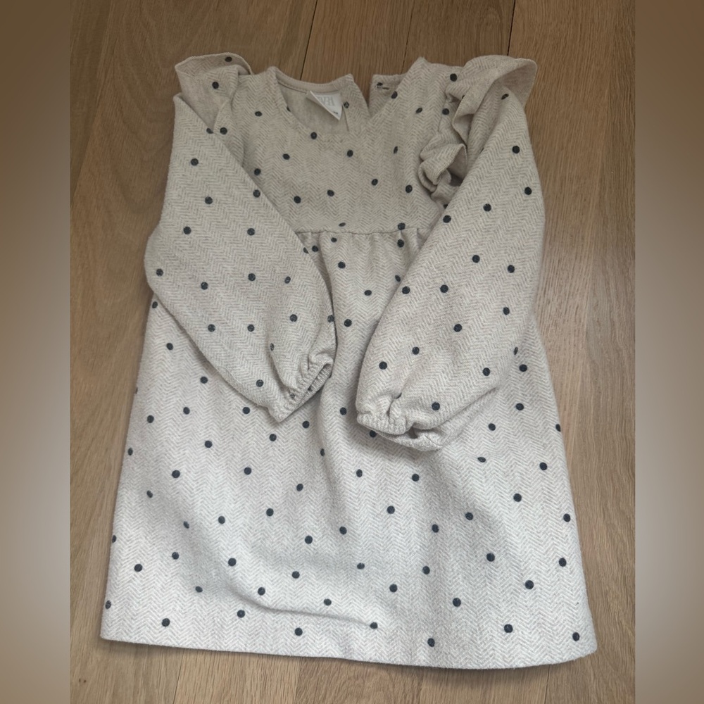 Zara Beige and Black Polka Dot Dress